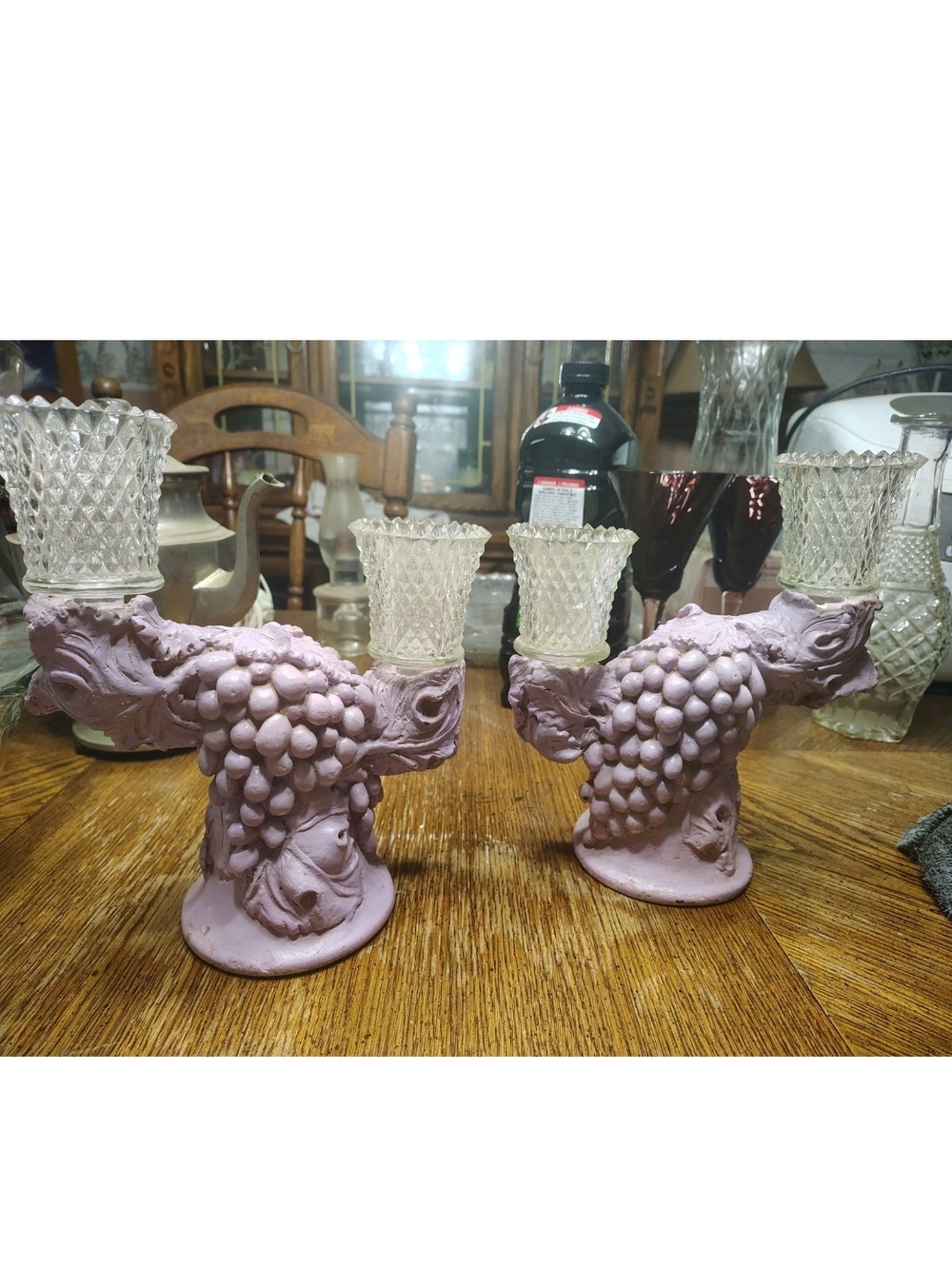 vintage Imperial Grape double candle holders featuring a figural grapevine